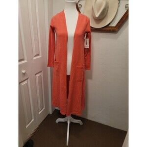LULAROE SARAH LONG CARDIGAN DUSTER SALMON/CORAL POCKETS LONG SLEEVE SIZE XS